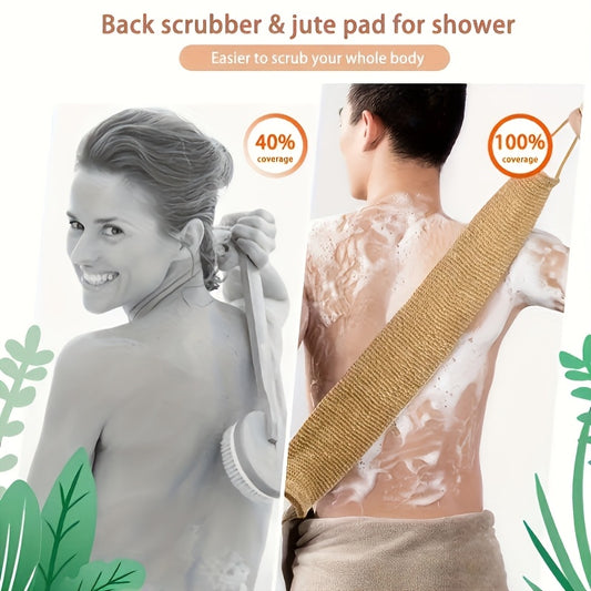 A set of natural sisal exfoliating back rubbing and bathing gloves-gentle exfoliating, long hair winding, shower and bathroom SPA cleaning tools, reusable body scrub set