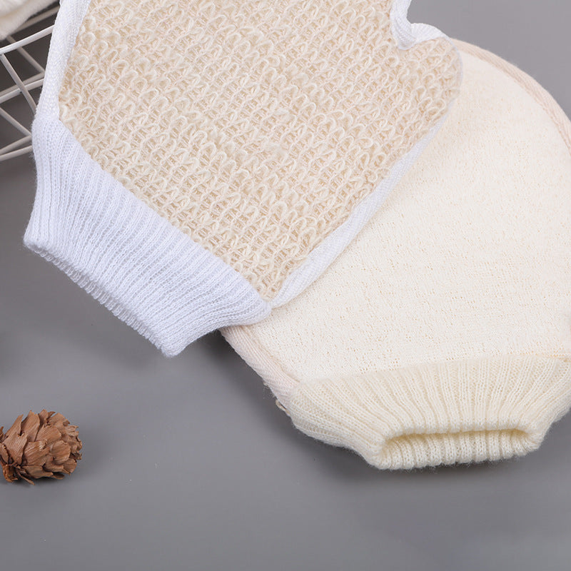 Linen Exfoliating Bath Gloves Set of 2 - Dual-Sided Body Scrub Washcloths, Home Spa Shower Exfoliation Mitts with Hanging Loop