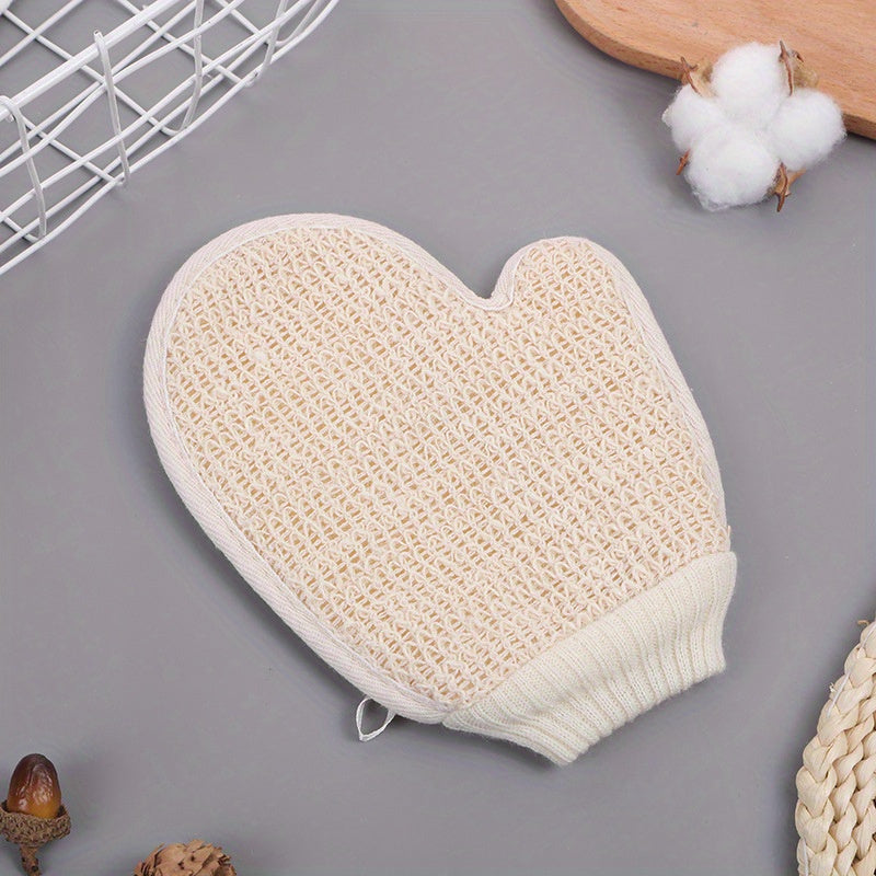 Linen Exfoliating Bath Gloves Set of 2 - Dual-Sided Body Scrub Washcloths, Home Spa Shower Exfoliation Mitts with Hanging Loop