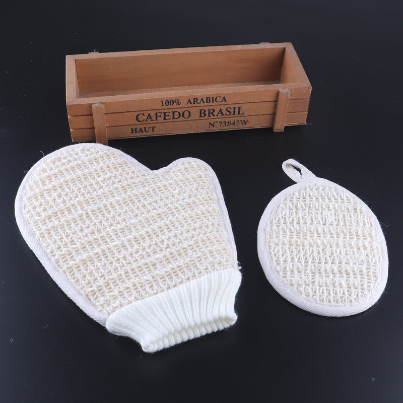 Linen Exfoliating Bath Gloves Set of 2 - Dual-Sided Body Scrub Washcloths, Home Spa Shower Exfoliation Mitts with Hanging Loop