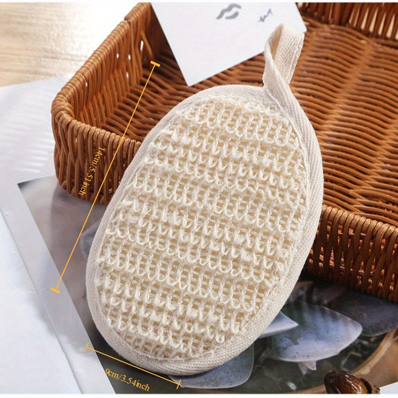 Linen Exfoliating Bath Gloves Set of 2 - Dual-Sided Body Scrub Washcloths, Home Spa Shower Exfoliation Mitts with Hanging Loop