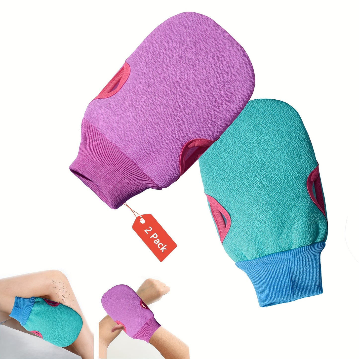 2pcs Exfoliating Bath Gloves, Thickened Scrubbing Hand Towels for Gentle Light Beige Care, Unisex Shower and Bathing Mitts