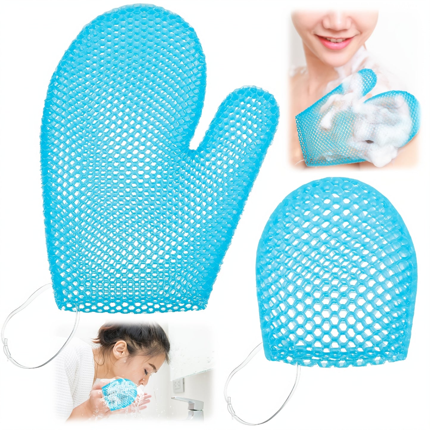 Honeycomb Exfoliating Scrubber Set, Face And Body Scrubber Include Bath Mitt Honeycomb Exfoliating Glove For Body Shower, Face Exfoliator Sponge, Quick Drying (Blue)