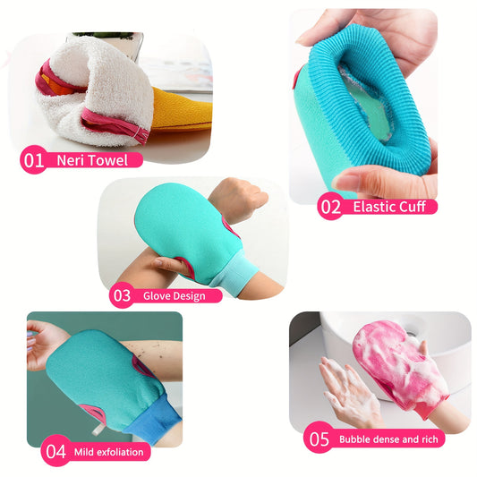 2pcs Exfoliating Bath Gloves, Thickened Scrubbing Hand Towels for Gentle Light Beige Care, Unisex Shower and Bathing Mitts